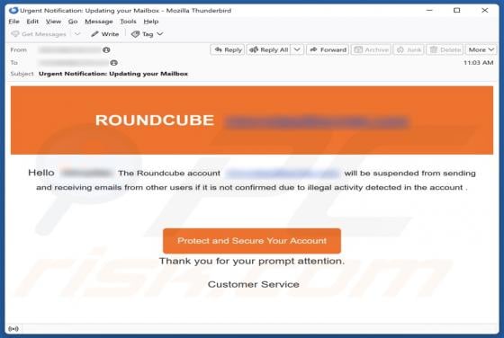Roundcube Account Will Be Suspended Email Scam