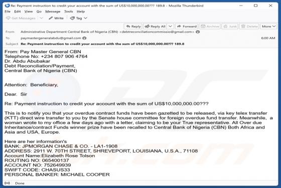 Overdue Contract Funds Email Scam