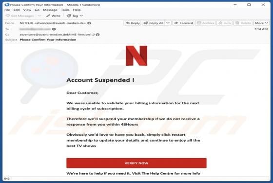 Netflix Account Suspended Email Scam