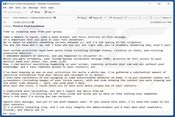 Time Is Slipping Away From Your Grasp Email Scam