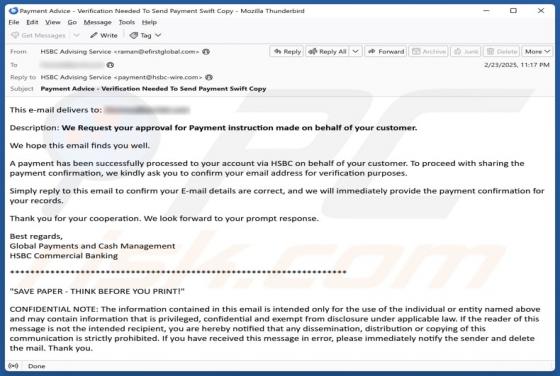 HSBC Payment Confirmation Email Scam
