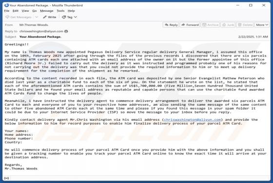 Parcels Containing ATM Cards Email Scam