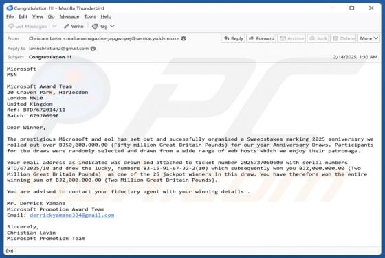 Microsoft And AOL Sweepstakes Email Scam