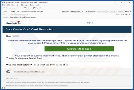 Capital One - Card Restricted Email Scam