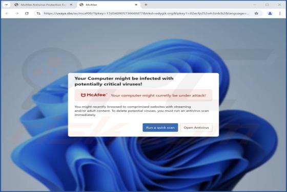McAfee - Computer Infected With Potentially Critical Viruses POP-UP Scam