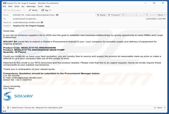Solvay - New Business Relationships Email Scam