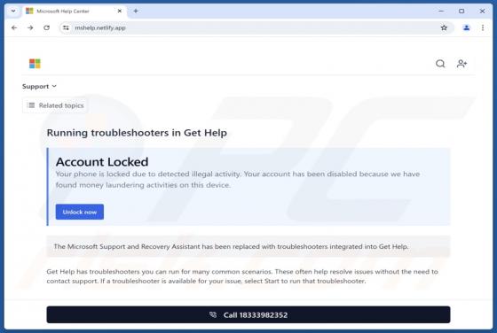 Microsoft Account Locked POP-UP Scam