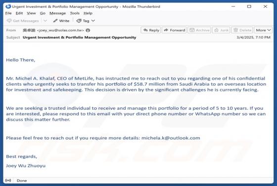 Portfolio Transfer Email Scam
