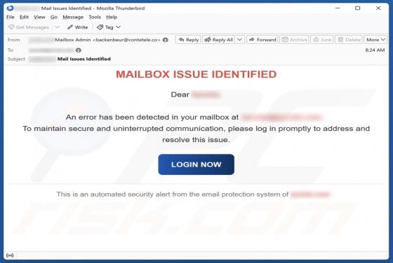 Mailbox Issue Identified Email Scam