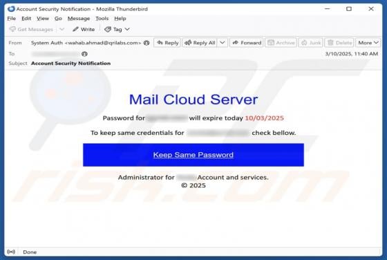 Mail Cloud Server Email Scam