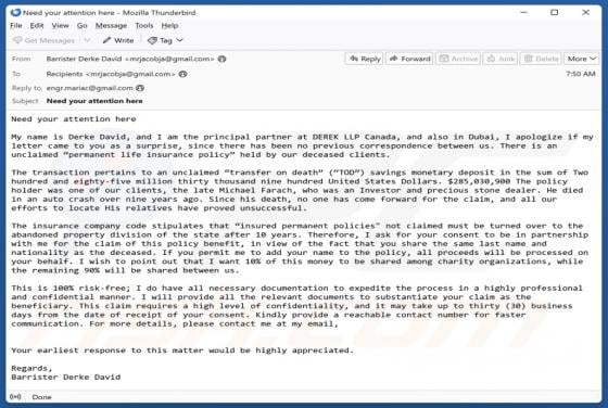 Transfer On Death Email Scam