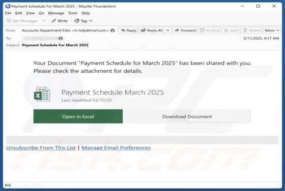 Payment Schedule Document Email Scam