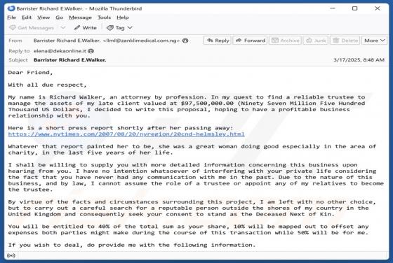 Reliable Trustee Email Scam