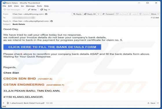 Bank Details Email Scam