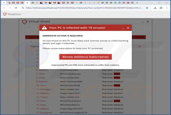 VirtualShield - Your PC Is Infected With 18 Viruses POP-UP Scam