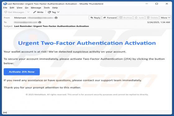 Two-Factor Authentication Activation Email Scam