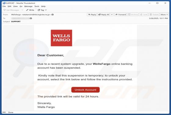 Wells Fargo - Account Suspended Email Scam