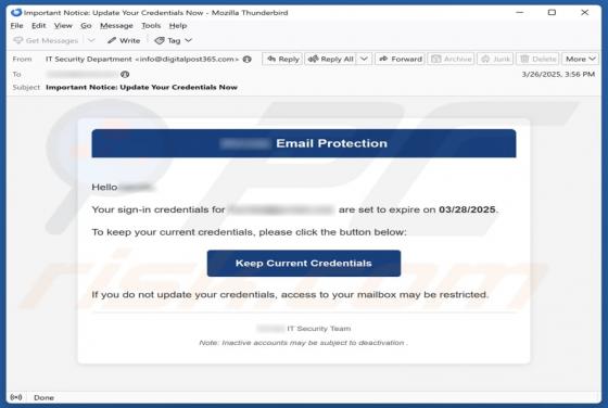 Email Credentials Protection Scam