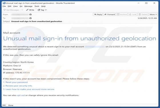 Sign-in From Unauthorized Geolocation Email Scam