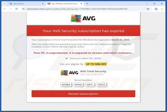 AVG - Your Subscription Has Expired POP-UP Scam