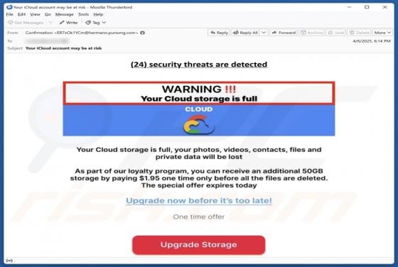 Your Cloud Storage Is Full Email Scam