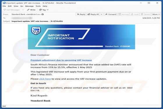 Standard Bank - VAT Increase Email Scam