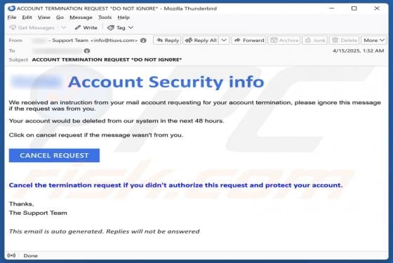 Account Security Info Email Scam