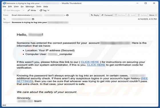 Someone Entered Correct Password For Your Account Email Scam