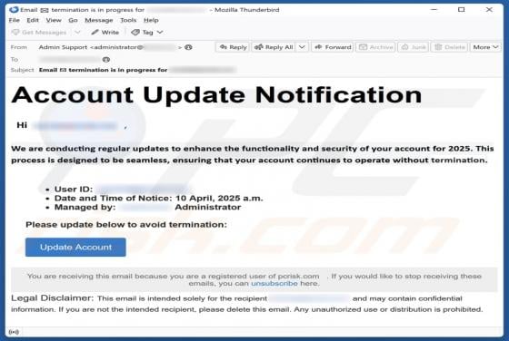 Account Update Notification Email Scam