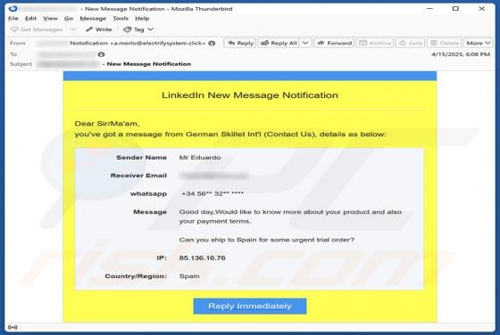 LinkedIn Message Notification Email Scam