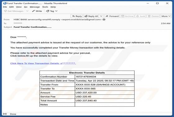 Standard Chartered Bank - Transfer Confirmation Email Scam