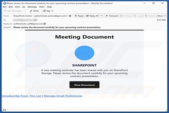 SharePoint Meeting Document Email Scam