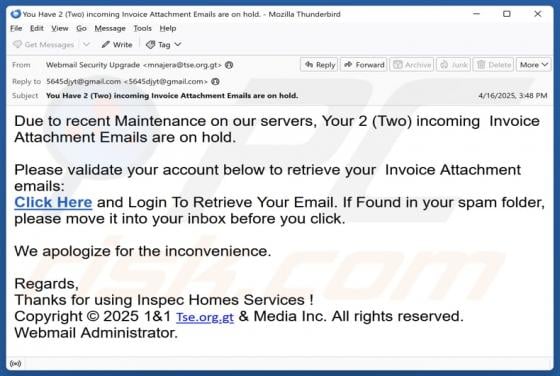 Invoice Attachments On Hold Email Scam
