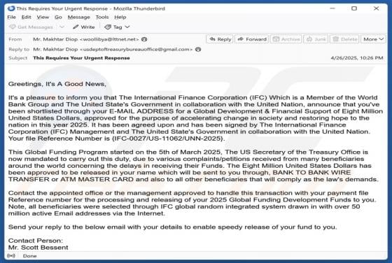 Global Development & Financial Support Email Scam