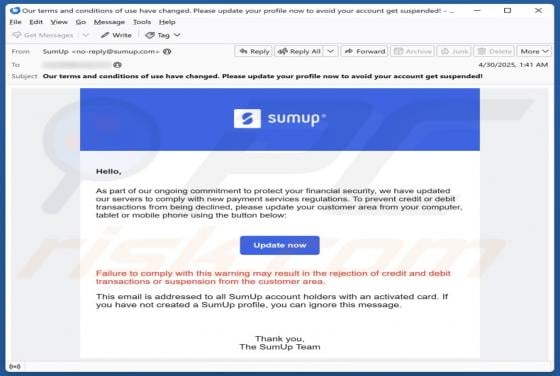 SumUp - Update Your Profile Email Scam