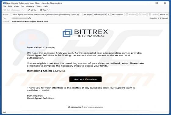 Bittrex Remaining Claim Email Scam
