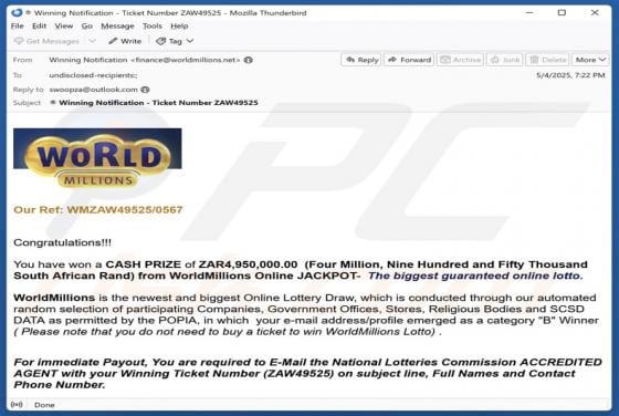 WorldMillions Lotto Email Scam