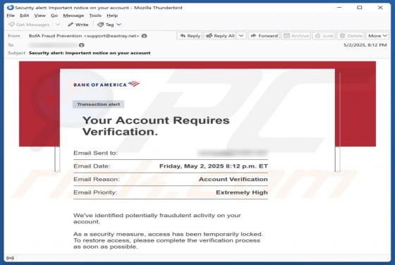 Bank Of America - Account Verification Email Scam