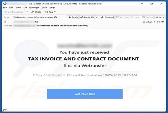 Tax Invoice And Contract Document Via WeTransfer Email Scam