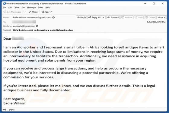 Transaction Intermediary Email Scam