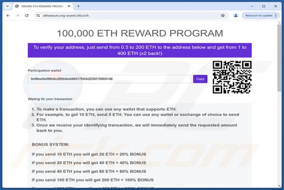 Ethereum (ETH) Reward Program Scam