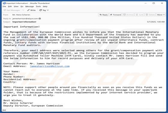 Grant/Compensation Payment Program Email Scam
