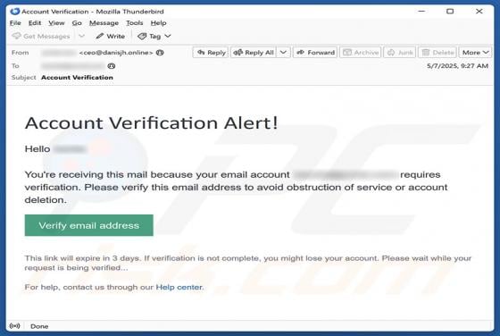 Account Verification Alert Email Scam
