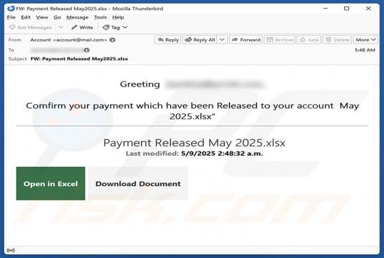 Payment Released Email Scam