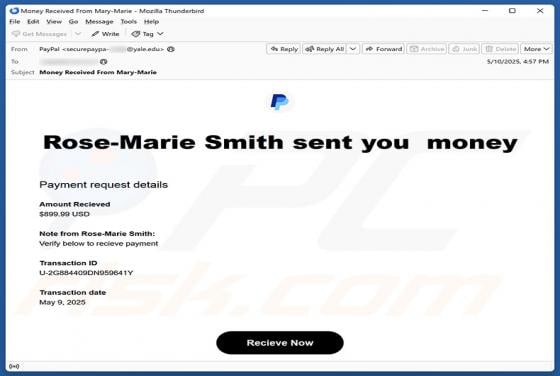 PayPal - Money Received Email Scam