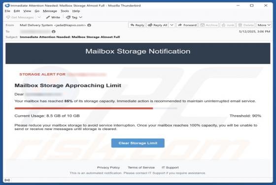 Mailbox Storage Notification Email Scam