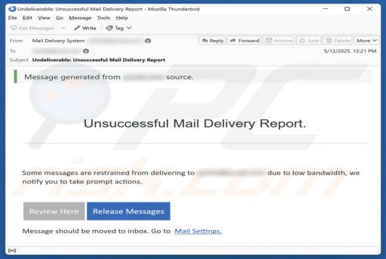 Unsuccessful Mail Delivery Report Email Scam