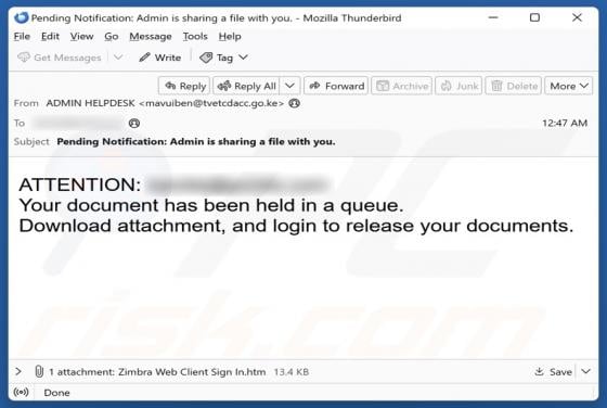 Your Document Has Been Held In A Queue Email Scam