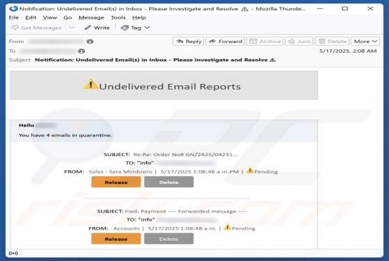 Undelivered Email Reports Scam