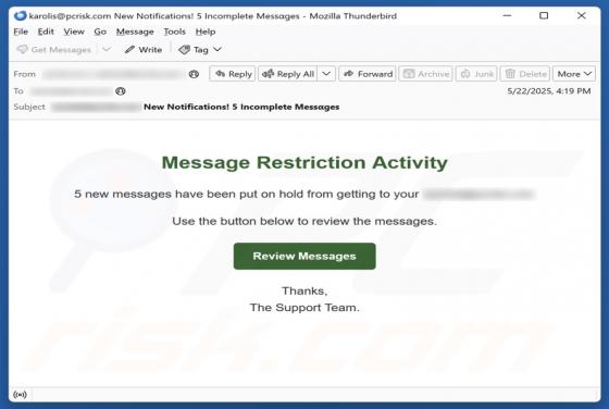 Message Restriction Activity Email Scam